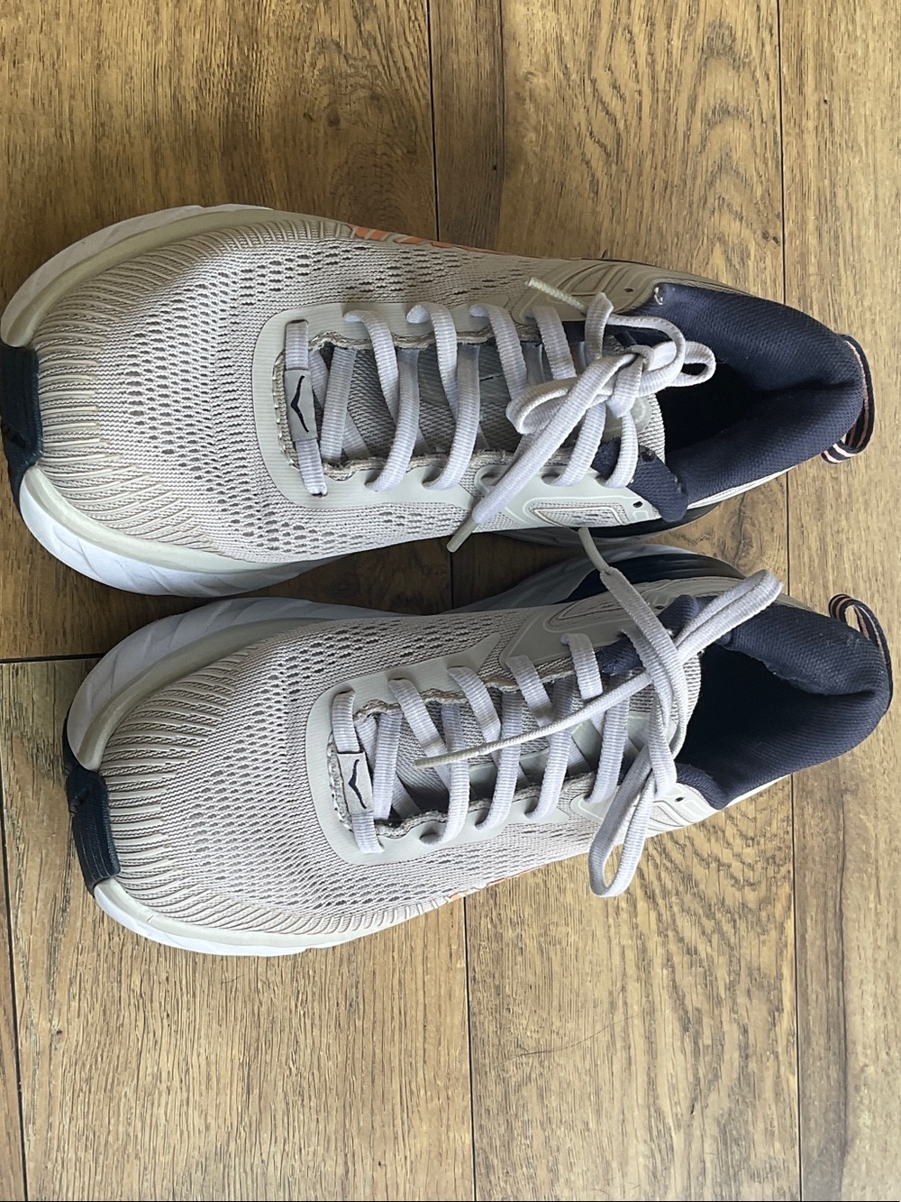 Hoka Women's Light Gray and Navy Running Shoes